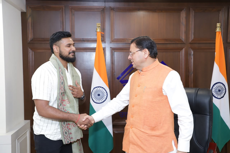 Indian Basketball player Ulhas K.S felicitated by Uttarakhand CM Pushkar Singh Dhami Indian Basketball player Ulhas K.S felicitated by Uttarakhand CM Pushkar Singh Dhami
