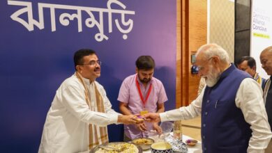 Bengal CM Adhikari serves ‘jhalmuri’ to PM Modi in NDA meeting