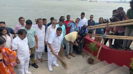 CM Adhikari, ministers clean Ganga wharf in Kolkata as part of Swachh Bharat Abhiyan CM Adhikari, ministers clean Ganga wharf in Kolkata as part of Swachh Bharat Abhiyan