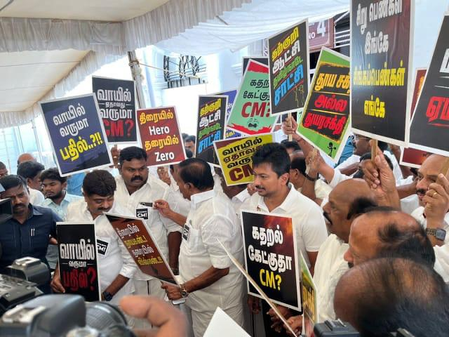 DMK protests at first Assembly session under TVK govt DMK protests at first Assembly session under TVK govt