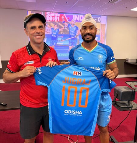 Hockey India congratulates Jugraj Singh on completing 100 international caps Hockey India congratulates Jugraj Singh on completing 100 international caps