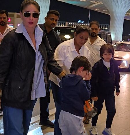Taimur says bye to security, sleepy Jeh almost rams into bollard during midnight flight with Kareena Kapoor