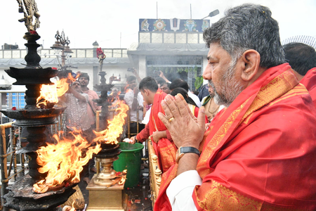 After MLC win, K’taka CM Shivakumar offers prayers at Tirupati Temple After MLC win, K’taka CM Shivakumar offers prayers at Tirupati Temple