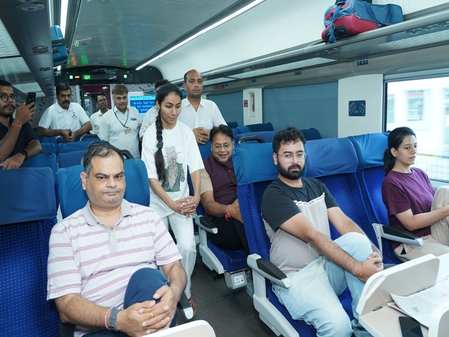 Ahmedabad Railway Division conducts yoga sessions on moving Vande Bharat trains for first time Ahmedabad Railway Division conducts yoga sessions on moving Vande Bharat trains for first time