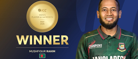Mushfiqur Rahim named ICC Men’s POTM for May after starring in Bangladesh’s Pakistan sweep Mushfiqur Rahim named ICC Men’s POTM for May after starring in Bangladesh’s Pakistan sweep