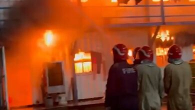 Delhi: Massive fire erupts at labour settlement near Udyog Bhawan; no casualties reported Delhi: Massive fire erupts at labour settlement near Udyog Bhawan; no casualties reported