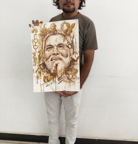 Unique art by young Neemuch artist: PM Modi’s portrait painted with tea depicts 12 years of achievements Unique art by young Neemuch artist: PM Modi’s portrait painted with tea depicts 12 years of achievements