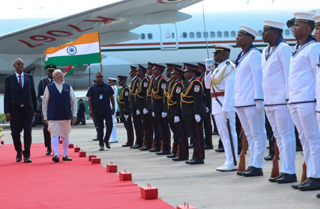 PM Modi arrives in Seychelles, receives warm welcome from Prez Herminie and diaspora at airport