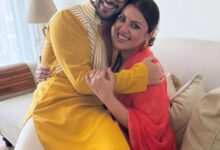 Parents to be Aditya Seal & Anushka Ranjan are all smile during a traditional Godhbharai