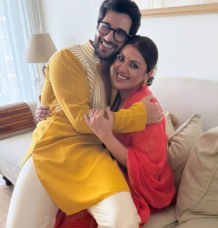 Parents to be Aditya Seal & Anushka Ranjan are all smile during a traditional Godhbharai