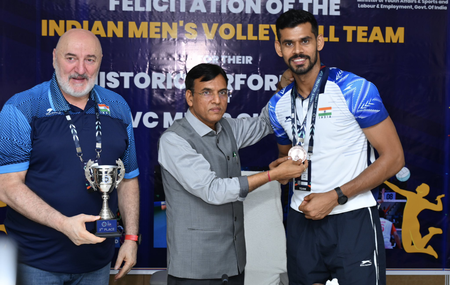 Sports Min Mandaviya felicitates Team India after historic Men’s Volleyball Cup bronze