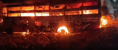Six burnt alive, 2 die of injuries in bus-trailer collision on Delhi-Mumbai Expressway in Rajasthan Six burnt alive, 2 die of injuries in bus-trailer collision on Delhi-Mumbai Expressway in Rajasthan