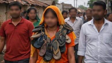 MP: Woman paraded with shoe garland in Ujjain village, six arrested (Lead) MP: Woman paraded with shoe garland in Ujjain village, six arrested (Lead)
