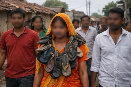 MP: Woman paraded with shoe garland in Ujjain village, six arrested (Lead) MP: Woman paraded with shoe garland in Ujjain village, six arrested (Lead)