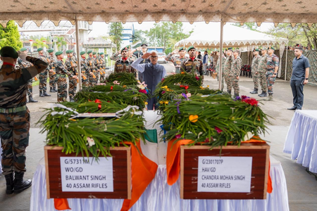 Manipur Guv & CM pay last respects to killed Assam Rifles troopers, search operation enters third day Manipur Guv & CM pay last respects to killed Assam Rifles troopers, search operation enters third day