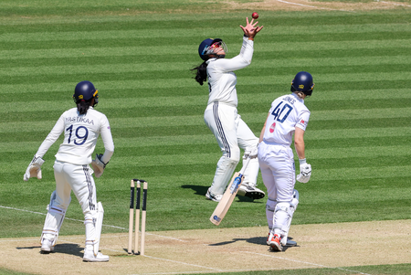 One-off Test: Kranti’s maiden five-fer gives India a 115-run 1st innings lead as England fold for 170 One-off Test: Kranti’s maiden five-fer gives India a 115-run 1st innings lead as England fold for 170