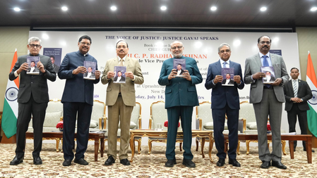 V-P Radhakrishnan releases book on former CJI BR Gavai’s judicial journey