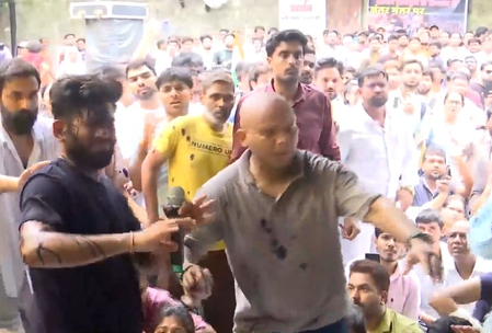 Ink-like liquid hurled at CJP founder Dipke at Jantar Mantar protest Ink-like liquid hurled at CJP founder Dipke at Jantar Mantar protest