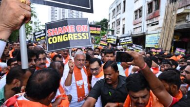 ‘Cong violating dignity of democracy’: BJP condemns protest outside PM’s residence ‘Cong violating dignity of democracy’: BJP condemns protest outside PM’s residence