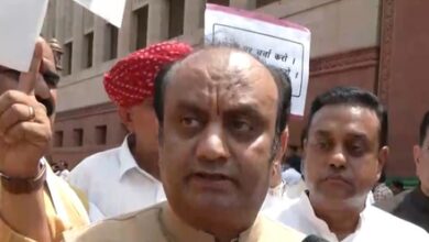 NDA protests at Parliament’s Makar Dwar, accuses Congress of ‘wasting’ valuable time of House NDA protests at Parliament’s Makar Dwar, accuses Congress of ‘wasting’ valuable time of House
