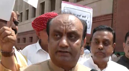 NDA protests at Parliament’s Makar Dwar, accuses Congress of ‘wasting’ valuable time of House NDA protests at Parliament’s Makar Dwar, accuses Congress of ‘wasting’ valuable time of House