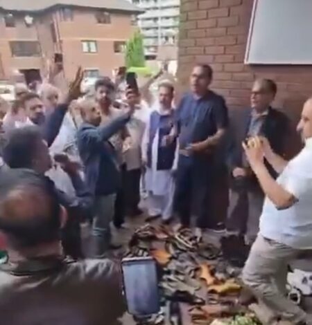 Shoes placed outside Pakistan consulate in UK during protest over PoK killings