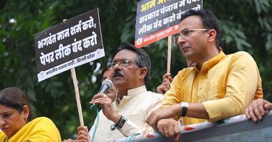 Delhi BJP chief leads protest against paper leaks in Punjab, seeks AAP Minister’s dismissal