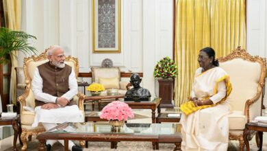 PM Narendra Modi calls on President Droupadi Murmu at Rashtrapati Bhavan