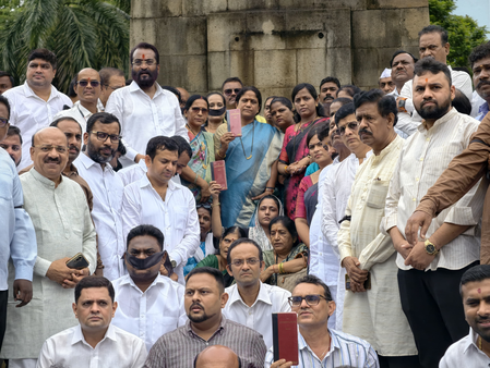 NCP stages protest against Congress’ ‘Gungi Gudiya’ remark on Sunetra Pawar NCP stages protest against Congress’ ‘Gungi Gudiya’ remark on Sunetra Pawar