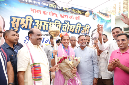 Speaker Birla felicitates CWG gold medallist Arundhati Chaudhary during Kota-Bundi visit