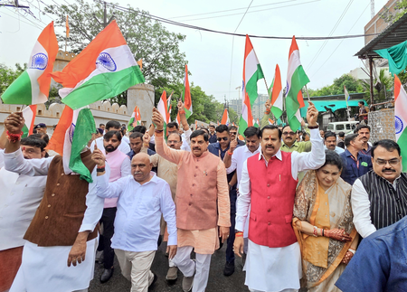 CM Mohan Yadav flags off Tiranga Yatra in Bhopal amid rain, urges youth to serve nation