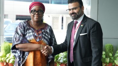 Liberia’s Foreign Minister Sara Beysolow Nyanti arrives in New Delhi