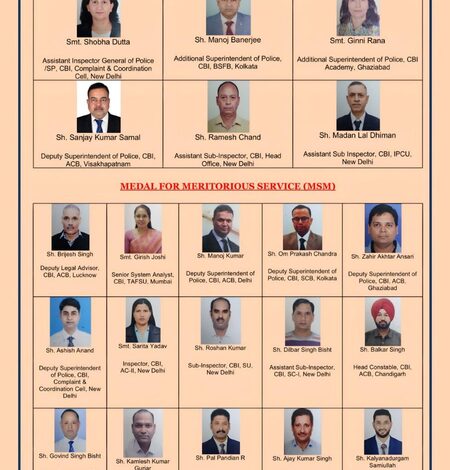 21 CBI officers honoured with President’s medals for distinguished, meritorious service