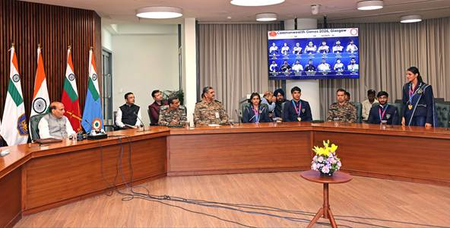 Rajnath Singh meets Army contingent which won 16 medals at Glasgow CWG Rajnath Singh meets Army contingent which won 16 medals at Glasgow CWG