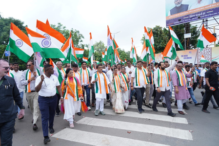 Tiranga Yatra in Vadodara draws large turnout, Gujarat Dy CM urges youth to shun drugs Tiranga Yatra in Vadodara draws large turnout, Gujarat Dy CM urges youth to shun drugs