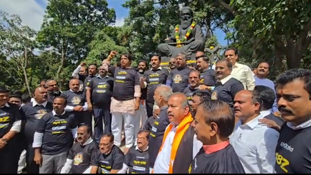 Protesting BJP MLAs in black T-shirts force way into K’taka Vidhana Soudha seeking Nagendra’s resignation