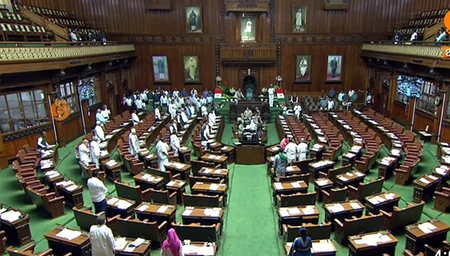 K’taka Council ruling party members complain over disruption of proceedings due to Oppn protests; seek action K’taka Council ruling party members complain over disruption of proceedings due to Oppn protests; seek action