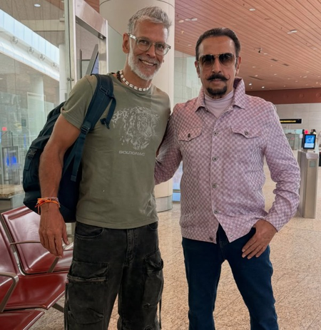 Milind Soman runs into Gulshan Grover at the airport: Sabka dost kaun? Milind Soman runs into Gulshan Grover at the airport: Sabka dost kaun?