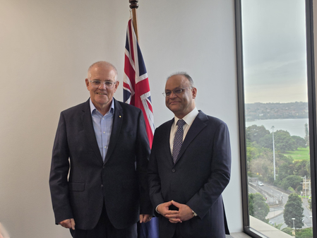 Indian envoy Nagesh Singh discusses bilateral ties with ex-Australian PM Scott Morrison