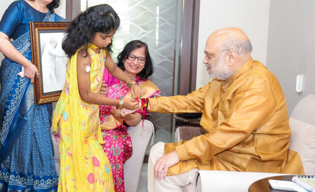 HM Shah celebrates Raksha Bandhan with girls suffering from Type-1 diabetes in Gandhinagar HM Shah celebrates Raksha Bandhan with girls suffering from Type-1 diabetes in Gandhinagar