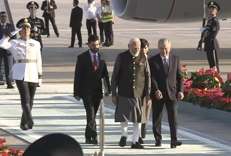 In special gesture, Uzbekistan President Mirziyoyev receives PM Modi at Tashkent airport In special gesture, Uzbekistan President Mirziyoyev receives PM Modi at Tashkent airport