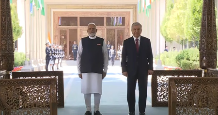 PM Modi receives ceremonial welcome in Uzbekistan PM Modi receives ceremonial welcome in Uzbekistan
