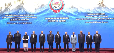 PM Modi poses for group photograph with SCO leaders at 26th Summit in Bishkek PM Modi poses for group photograph with SCO leaders at 26th Summit in Bishkek