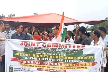 Surrendered militants continue highway, rail blockade in Tripura for second day Surrendered militants continue highway, rail blockade in Tripura for second day