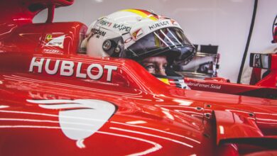 Sebastian Vettel drives Michael Schumacher’s Ferrari F2002 in tribute to F1 legend