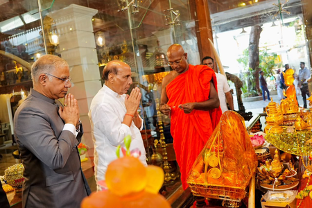 Defence Minister Rajnath Singh visits Gangaramaya Temple in Colombo