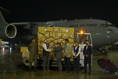 India hands over relief and rescue items to Nepal Minister India hands over relief and rescue items to Nepal Minister