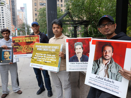 Outside UN, Baloch, Pashtun activists protest Pakistan over killings, forced disappearances in Balochistan