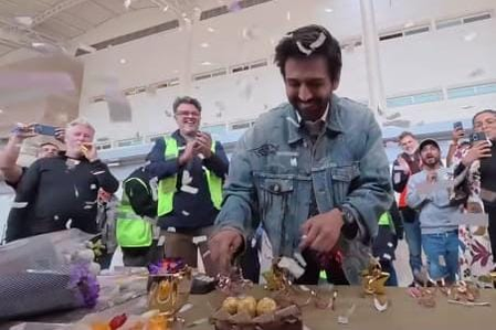 Kartik Aaryan celebrates National Award Win with ‘Captain India’ team during London shoot Kartik Aaryan celebrates National Award Win with ‘Captain India’ team during London shoot