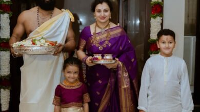 Rishab Shetty, wife Pragathi Shetty perform Lakshmi Puja and Satyanarayana Puja at home Rishab Shetty, wife Pragathi Shetty perform Lakshmi Puja and Satyanarayana Puja at home